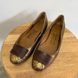 Salvatore Ferragamo Women's Bronze Leather Loafers Size 6